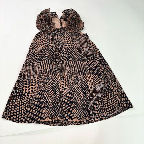 Ryu Dress Womens Small Black & Cream Geometric Ruffled Sleeveless A-Line Night O - Picture 1 of 11